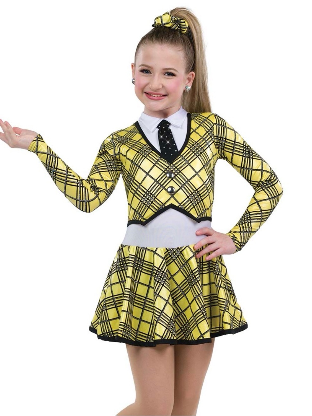 Yellow Plaid Dance Costume with Tie and Scrunchie